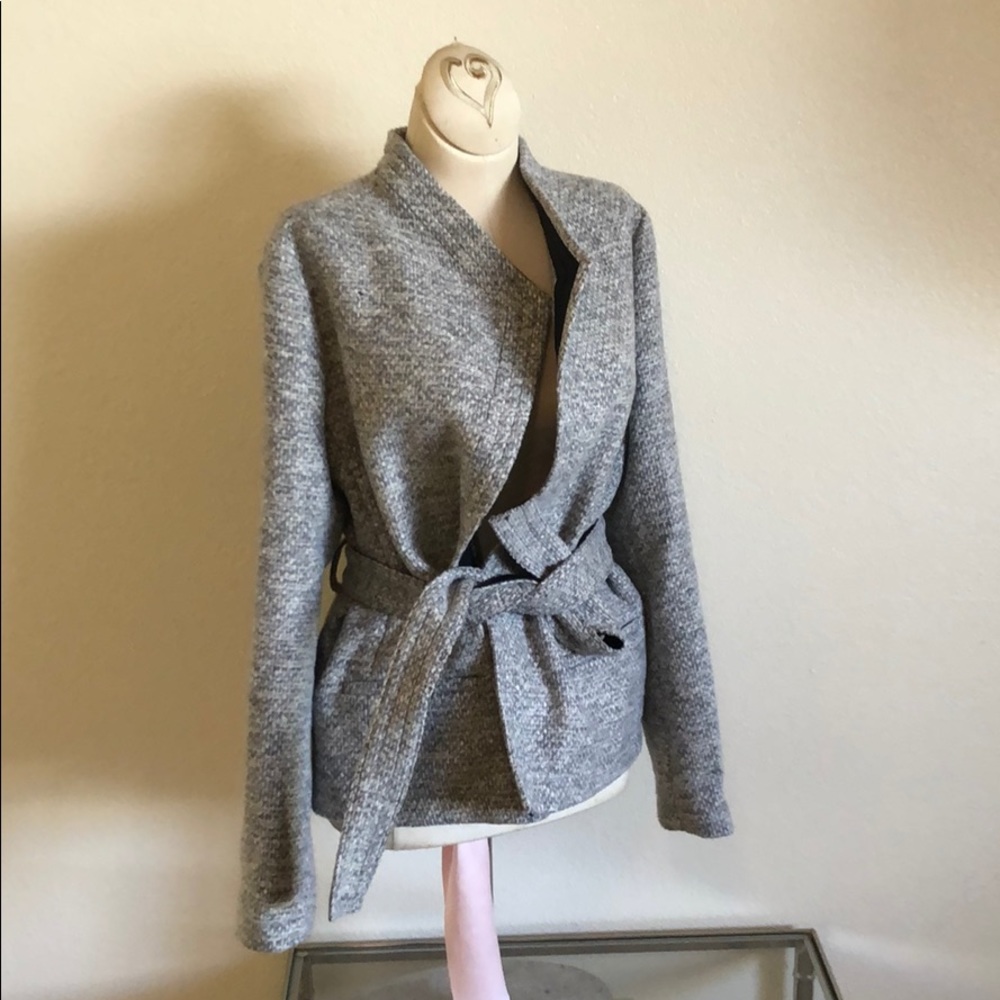 Fitted open banana republic gray jacket wool blend